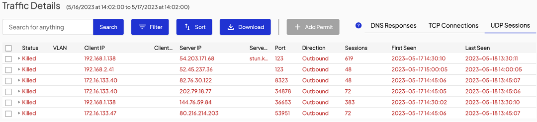 UDP Traffic Details